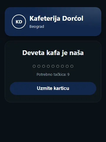 Stranica lokala na telefonu, sa dugmetom za uzimanje kartice.