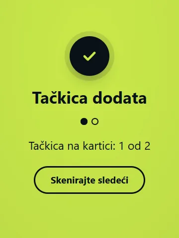 Ekran za pultom posle skeniranja, sa potvrdom da je tačkica dodata.