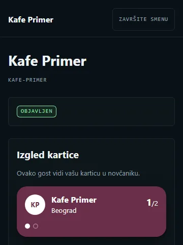 Podešavanje izgleda kartice, sa pregledom i izborom boje.